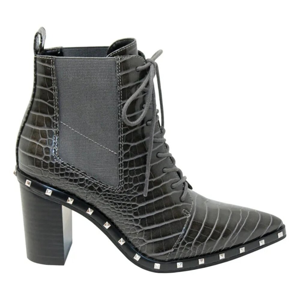 Charles David Jetsetter croc embellished studded Boots Booties 8.5 in dark gray